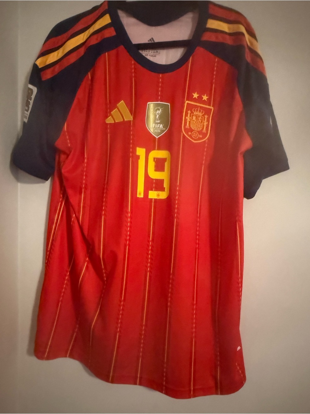 Lamine Yamal adidas Red and Navy Spain Soccer Jersey #19